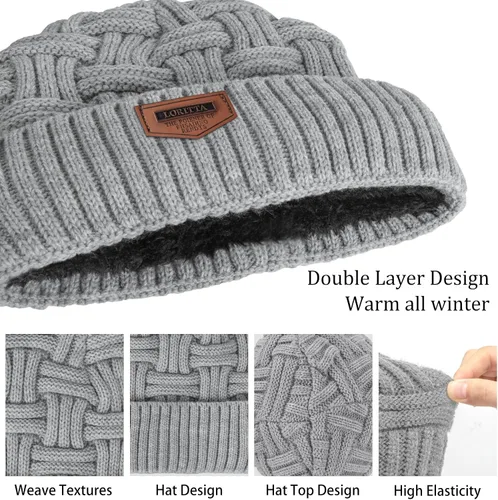 Miniatura 74 de Loritta Gorro de invierno cálido de punto grueso y holgado para hombre