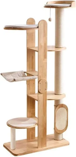 Miniatura 11 de SHENGOCASE Moderna y elegante torre de madera para gatos de 52.4 pulgadas de alto, escalera estética para condominio con plataforma de percha grande