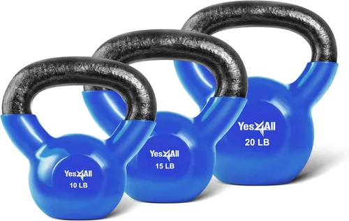 Miniatura 20 de Yes4All - Juego de pesas rusas recubiertas de vinilo, set combinado para entrenamiento corporal completo, fuerza de agarre, flexiones y ejercicios