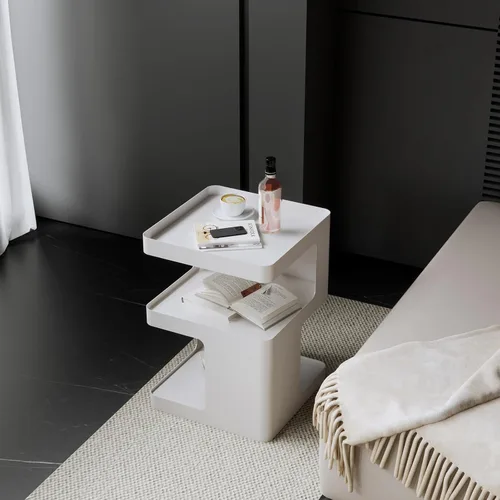 Miniatura 7 de Mesa auxiliar, mesa auxiliar moderna, mesita de noche de metal, mesita de noche, mesa decorativa de 3 niveles con almacenamiento para dormitorio