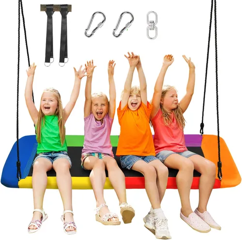 Miniatura 10 de Costzon Columpio rectangular gigante de 60 pulgadas para niños y adultos, resistente al desgaste para interiores y exteriores, con marco de acero