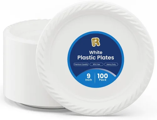 Miniatura 9 de R-kay Tazones de plástico - 100 unidades de tazones desechables aptos para microondas - Tazones de plástico blanco resistentes, de alta resistencia