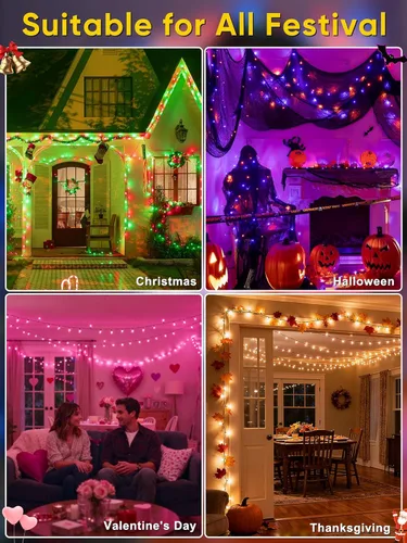 Miniatura 6 de Guhope - Luces de Navidad inteligentes que cambian de color, 400 focos LED RGB de 132 pies, luces de cadena de Navidad con aplicación y control