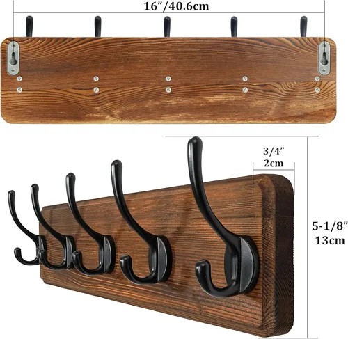 Miniatura 5 de WEBI Perchero de Abrigo Montado en Pared, Ganchos de Abrigo Montados en Pared, 16" de Agujero a Agujero, Colgador de Abrigo de Pared, Riel de Madera