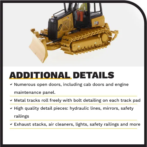 Miniatura 6 de Caterpillar D3 Bulldozer 1:50 - Modelos High Line de Diecast Masters - 85673 - Pistas de metal, apertura del compartimento del motor y detalle