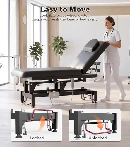 Miniatura 6 de Icoget Mesa de masaje eléctrica con controles de manos y pies, cama facial de elevación ajustable para esteticista, depilación de salón, Negro