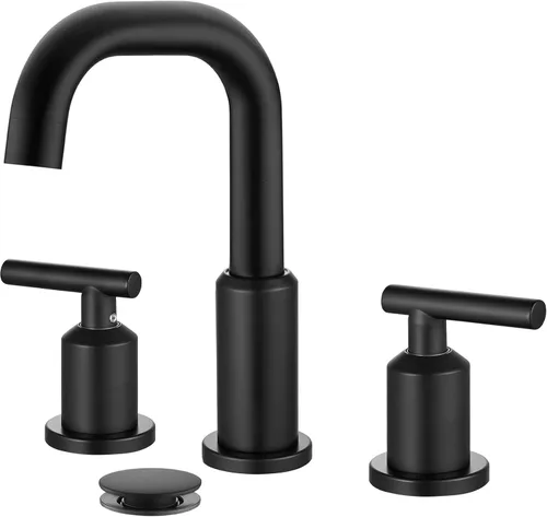Miniatura 11 de gotonovo Grifo de lavabo de baño de 8 pulgadas, 3 agujeros, 2 asas, lavabo con drenaje desplegable con válvulas mezcladoras frías y calientes