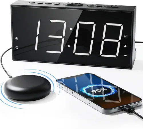 Miniatura 8 de Reloj despertador fuerte para adultos que duermen profundamente, con vibración para la cama y 2 alarmas para todos los días/días laborables/fin