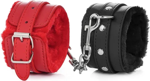 Miniatura 4 de Rbenxia Esposas de muñeca para adultos de cuero PU cinturón de sujeción de esposas Negro & rojo