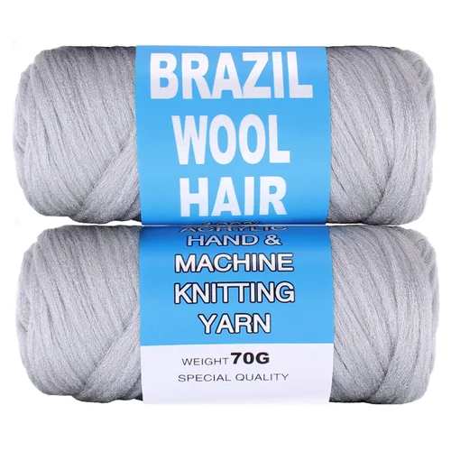 Miniatura 10 de COOKOO 2 rollos de hilo de lana brasileña color negro natural para cabello trenzado de ganchillo, trenzas, torsión, urdimbres, torsión senegalesa