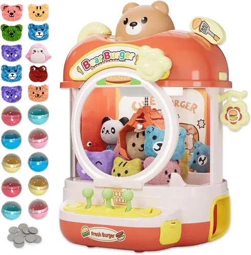 Miniatura 8 de Capybara - Mini máquina de garras para niños, portátil, funciona con pilas, con 10 juguetes de peluche y 10 cápsulas, modo silencioso, juego