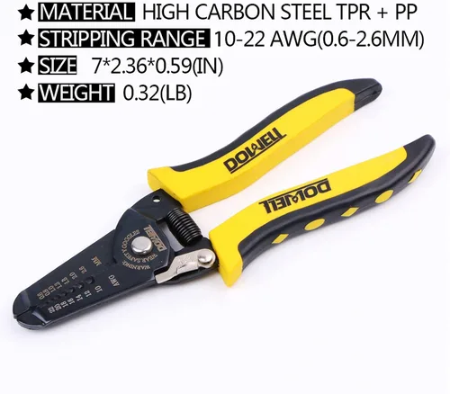 Miniatura 3 de DOWELL Herramienta de pelado de cables 10-22 AWG, cortador de alicates, herramienta de mano multifunción para artesanía de electricista, 2 piezas
