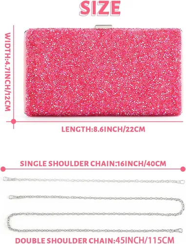 Miniatura 5 de ELABEST Bolso de mano de noche con purpurina con diamantes de imitación, bolso cruzado para bodas y fiestas para mujeres y niñas
