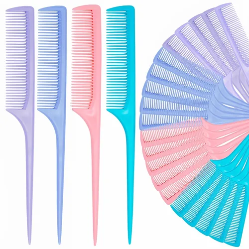 Miniatura 11 de Juego de 24 peines de cola de rata para mujer, peine de peinado de dientes finos con púa, peine antiestático resistente al calor, herramientas