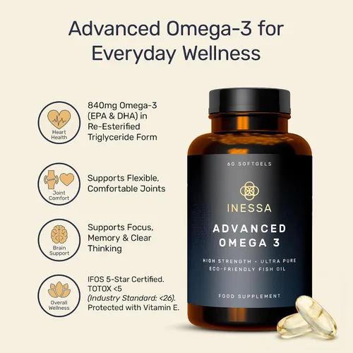Miniatura 2 de Aceite de pescado Omega 3 1200 mg (480 mg EPA/360 mg DHA por cápsula) de alta resistencia, ultra puro, respetuoso con el medio ambiente, 60