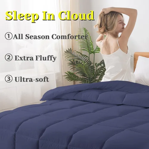 Miniatura 5 de BedTreat - Edredón tamaño queen con inserto de plumón alternativo, acolchado para todas las estaciones, con pestañas en las esquinas, edredón de Azul