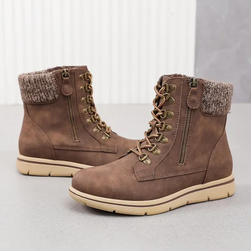 Miniatura 5 de Luoika Botines anchos para mujer, tacón plano, cremallera lateral, con cordones, talla extragrande.