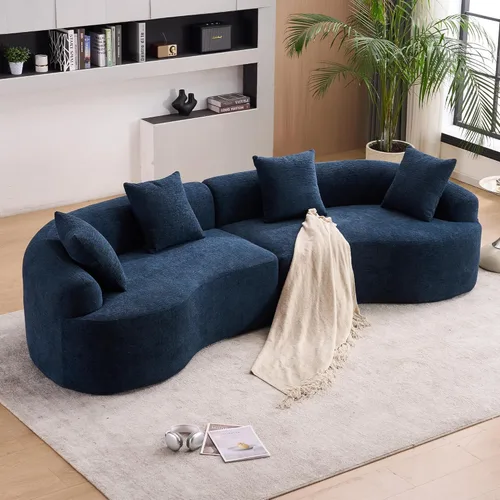 Miniatura 16 de Sofá modular curvado de 110 pulgadas para sala de estar, moderno sofá modular de felpa de felpa de gran tamaño con asiento profundo comprimido sin