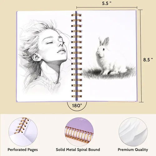 Miniatura 7 de Yoment Cuaderno de bocetos de 5.5 x 8.5 pulgadas, pequeño cuaderno de bocetos para dibujar, 100 hojas (68 libras/100 gsm) bloc de bocetos en espiral