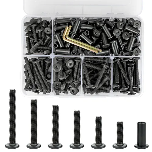 Miniatura 12 de 25 tornillos hexagonales negros y tuercas de barril M6x20mm para muebles, tornillos hexagonales negros y tuercas de barril, tornillos de fijación