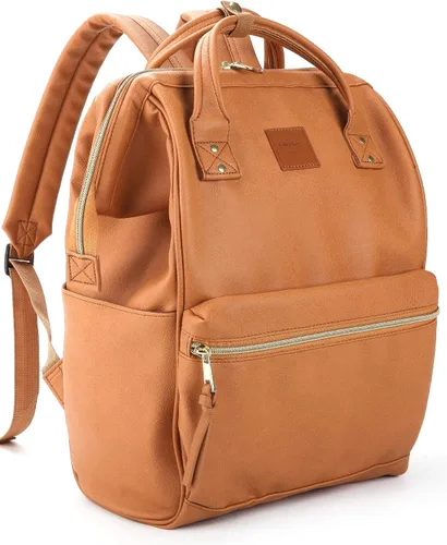 Miniatura 15 de Kah&Kee - Mochila de cuero con compartimento para laptop, ideal para viajes, escuela, para mujeres y hombres, marrón claro (Camel Beige)), PU1211