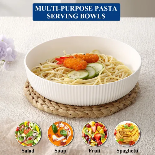 Miniatura 8 de HOMQUEN Juego de 6 cuencos para pasta, cuencos de ensalada de 37 onzas, cuencos de sopa blancos, cuencos grandes para servir pasta, cuencos de cena
