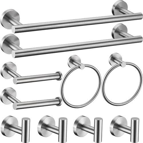 Miniatura 10 de Juego de 6 piezas de accesorios de baño de oro cepillado, anillo de toalla de mano de 16 y 23.6 pulgadas, soporte para toallas redondas, ganchos