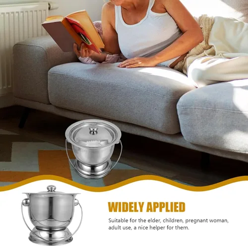 Miniatura 4 de DOITOOL Olla urinaria de acero inoxidable con tapa de 9.84 pulgadas, olla de cámara portátil para adultos, niños, ancianos, cubierta de noche