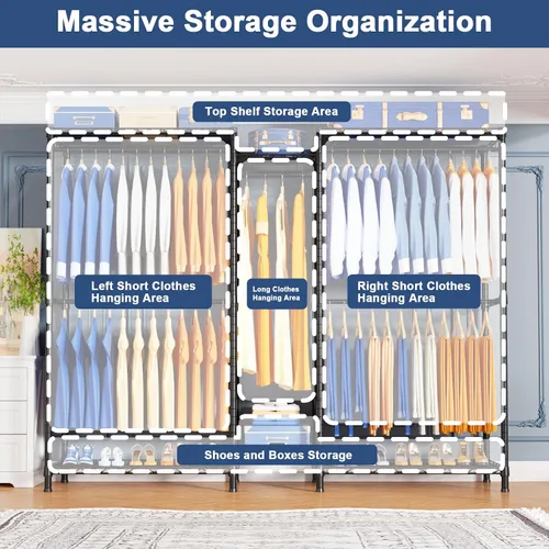 Miniatura 3 de Ulif E12C - Sistema organizador de armario resistente, perchero de ropa independiente, perchero ajustable para ropa de 71 pulgadas de ancho x 16