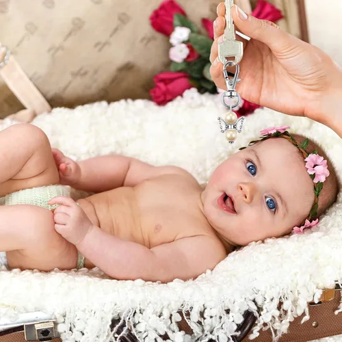 Miniatura 2 de Hicarer 100 llaveros de ángel con perlas de ángel, llavero de bautismo, regalos de devolución de invitados, llaveros para niñas y niños, baby