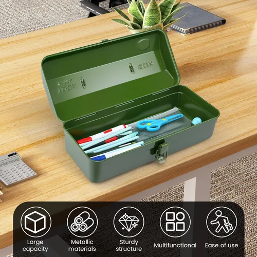 Miniatura 3 de Caja de almacenamiento de herramientas portátil grande de metal con asa para taller, caja de herramientas portátil de 15 pulgadas con tapa, caja