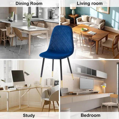 Miniatura 7 de Juego de 2 sillas de comedor de terciopelo azul marino, sillas tapizadas de cocina y comedor con patas de metal, sillas decorativas modernas