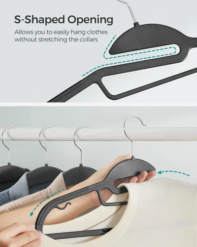 Miniatura 3 de SONGMICS Paquete de 50 percheros, perchas de plástico resistentes para trajes, apertura en forma de S, ahorro de espacio, gancho giratorio de 360º