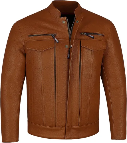 Miniatura 10 de COMMUTER - Chaqueta de motocicleta para hombre, piel de búfalo premium, armadura CE, bolsillos utilitarios, Street Cruiser Motorbike Biker Negro