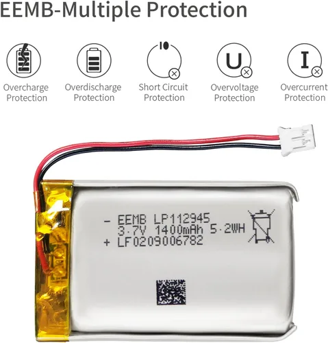 Miniatura 5 de EEMB Batería de polímero de litio 3.7V 1400mAh 112945 Lipo Batería recargable con conector JST de cable para altavoz y dispositivo inalámbrico
