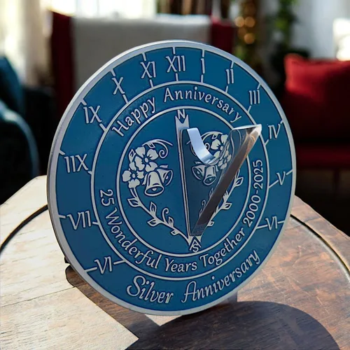 Miniatura 4 de Regalo de reloj de sol de aniversario para el 25 aniversario de boda de plata en 2025 – Decoración del hogar de metal reciclado o idea de regalo