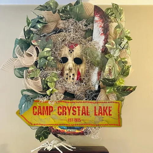 Miniatura 3 de Flinelife Cartel de Campamento Crystal Lake, 16x6, Carteles de Película de Terror, Decoración de Casa Embrujada - Perfecto para Fanáticos
