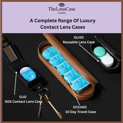 Miniatura 5 de Funda de piel de lujo para lentes de contacto de viaje, (para lentes de contacto reutilizables), cuero de grano completo certificado con espejo