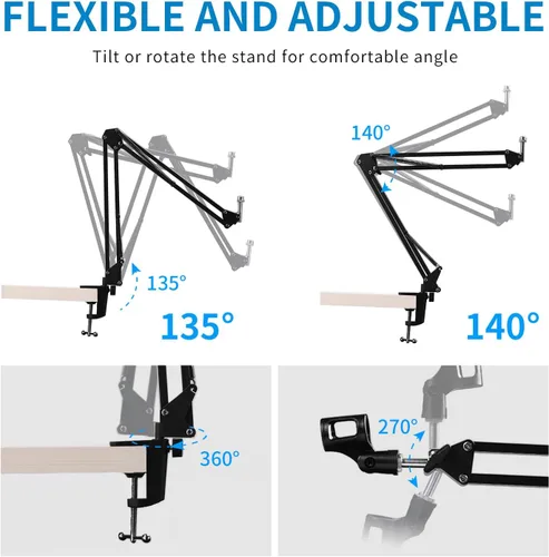 Miniatura 2 de FEELWORLD AMS1 Brazo de micrófono ajustable, soporte de micrófono con tornillo de 3/8" a 5/8", compatible con PM1 y otros micrófonos para podcast