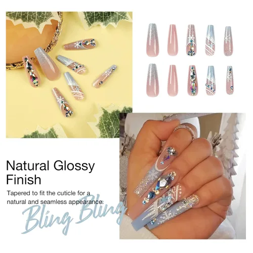 Miniatura 3 de 24 piezas de uñas postizas acrílicas de punta francesa, uñas de cobertura completa para mujeres, arte de salón en casa
