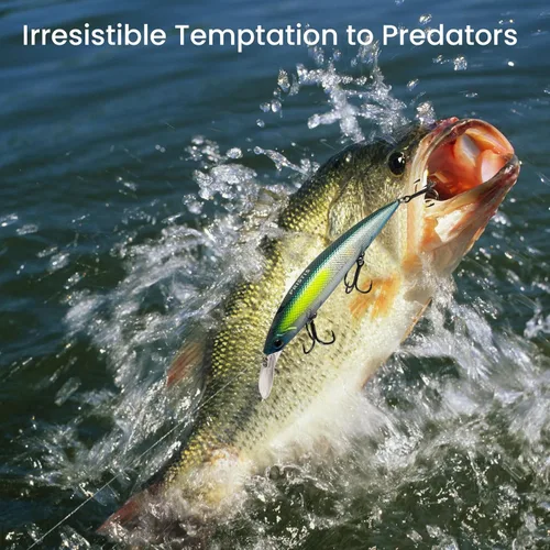 Miniatura 7 de Pristis Minnow - Señuelo de pesca, Crankbait de fundición larga con ganchos agudos afilados, juego de tapones de cebo duro de agua dulce de agua