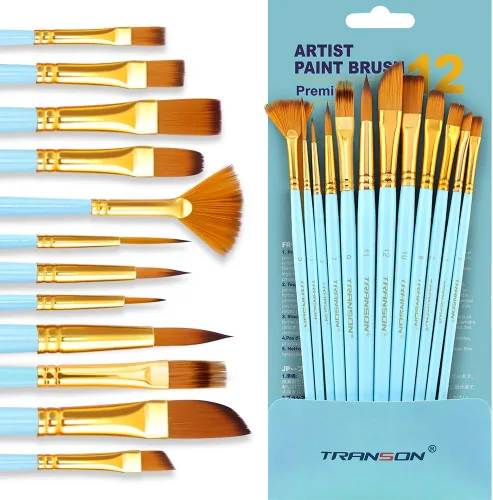 Transon Juego de 12 pinceles para acuarela acrílica, gouache, óleo, manualidades, pintura azul 12 piezas azul