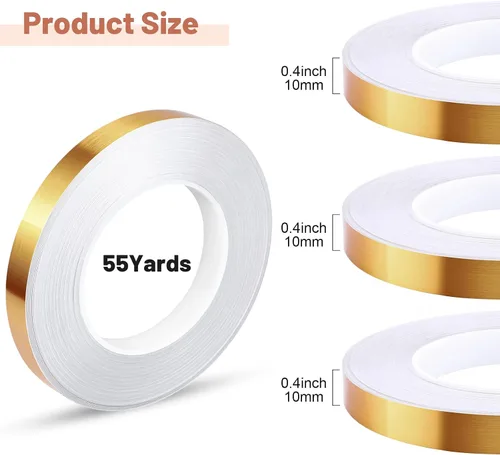 Miniatura 2 de Zonon 3 rollos de cinta Washi dorada de 0.2 pulgadas, 0.4 pulgadas, 0.6 pulgadas, 54.7 yardas, película metálica autoadhesiva de poliéster