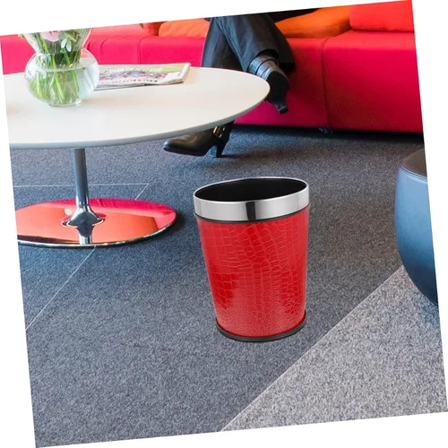 Miniatura 7 de Bote de basura de plástico rojo con cuero, 1.0 litros, para oficina y hogar