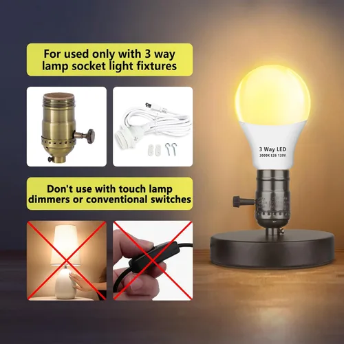 Miniatura 3 de Bombillas LED de 3 Vías Paquete de 2, Bombillas de 3 Vías 30 70 100 Blanco Suave 3000K, Base Media E26 A19 Bombilla de Tres Vías, Bombilla