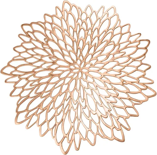 Juego de 6 manteles individuales redondos color oro rosa para mesa de comedor, manteles individuales de vinilo huecos para decoración de cocina,
