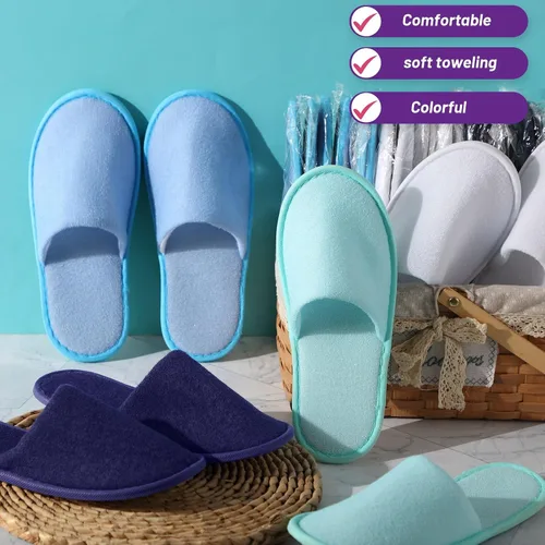 Miniatura 5 de Geyoga 24 pares de pantuflas desechables para invitados, 2 tamaños, de algodón, para hotel, spa, casa, para graduación, boda, fiesta, sin zapatos