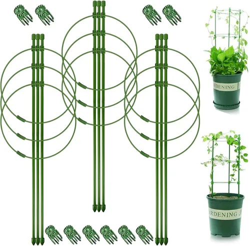 Miniatura 7 de Legigo Paquete de 3 jaulas de soporte para plantas, jaulas de tomate para jardín, estacas ajustables de 18 pulgadas para plantas enrejadas, anillos