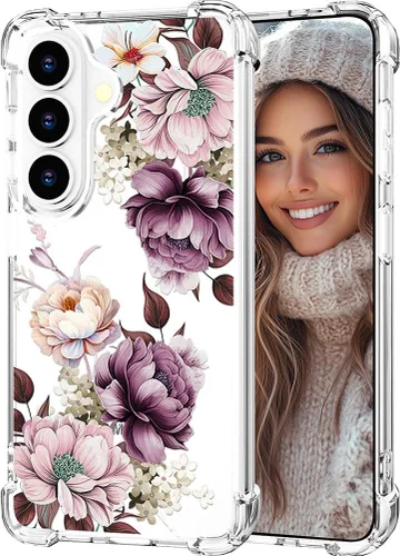 Miniatura 120 de Hungo Funda compatible con Samsung Galaxy S23 con diseño floral y bonito diseño transparente, femenino para mujeres y niñas, con hermoso clavel