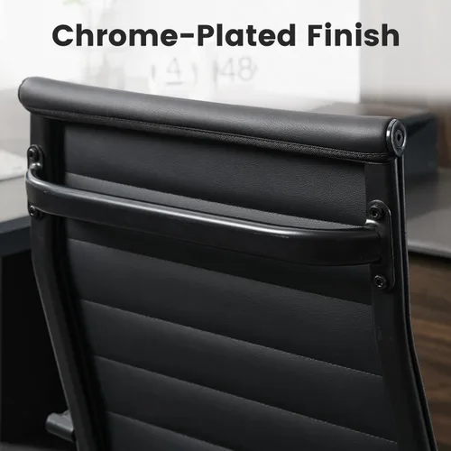 Miniatura 4 de Silla de escritorio de oficina de cuero, sillas de sala de conferencias con ruedas, sillas ejecutivas modernas para invitados con brazos. Negro mate